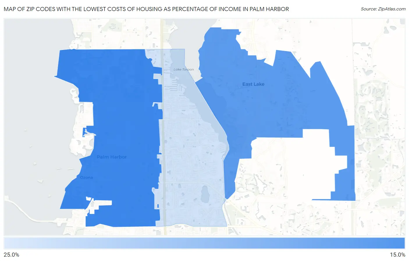 Zip Codes with the Lowest Costs of Housing as Percentage of Income in Palm Harbor Map