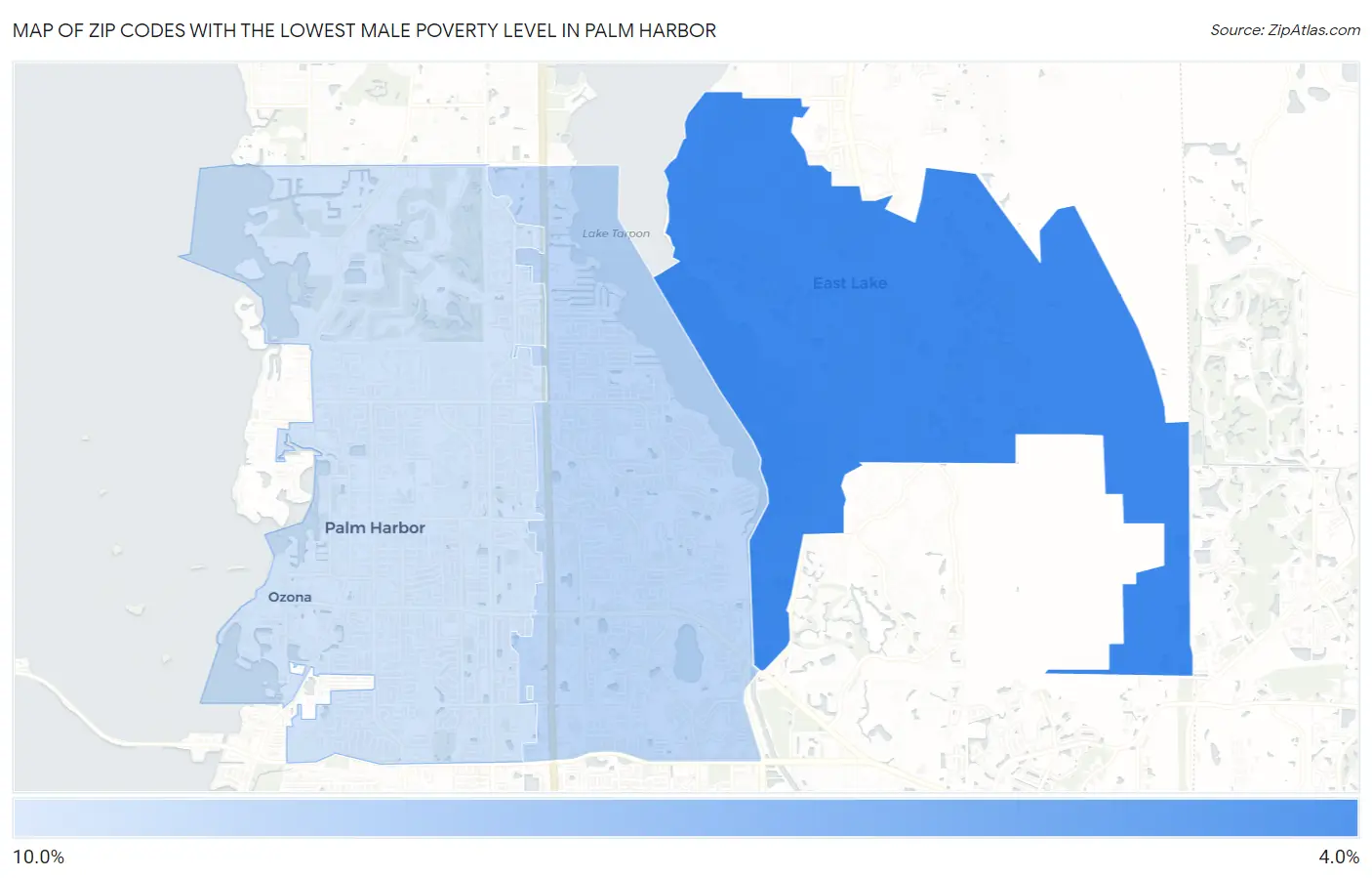 Zip Codes with the Lowest Male Poverty Level in Palm Harbor Map