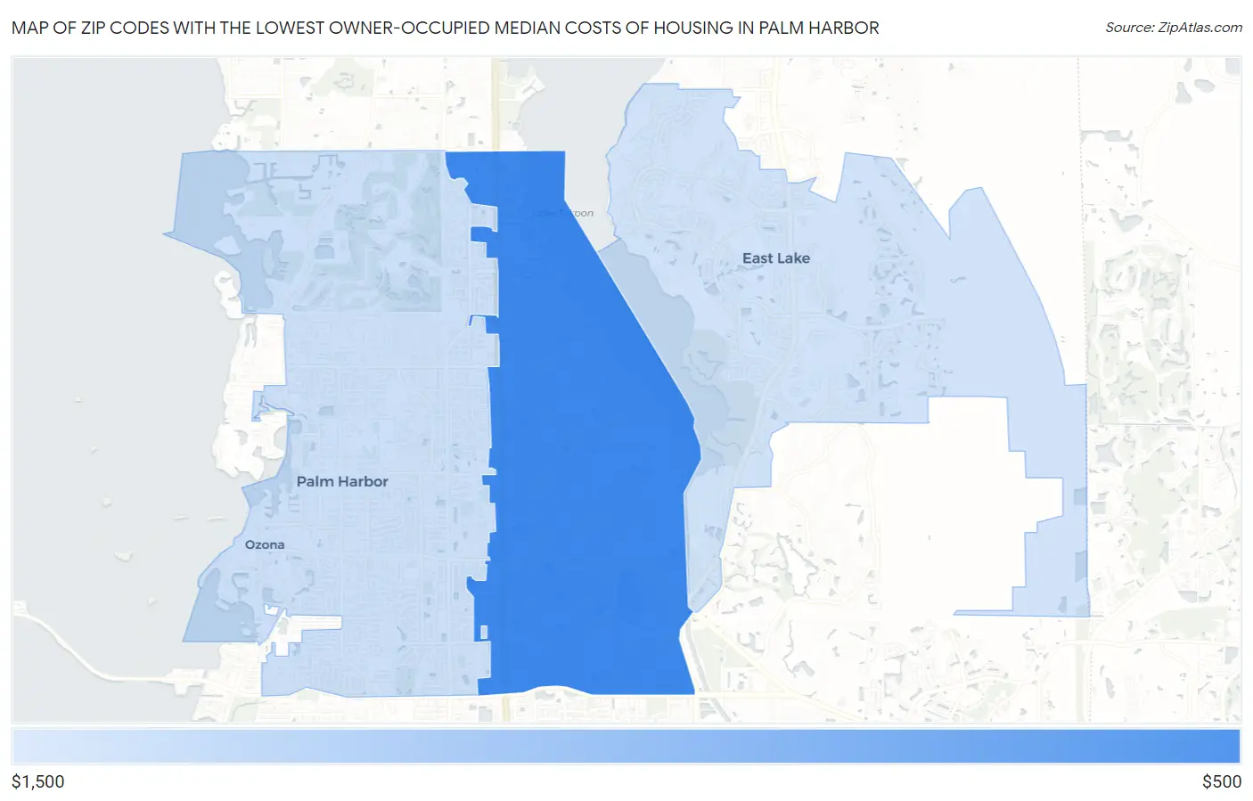 Zip Codes with the Lowest Owner-Occupied Median Costs of Housing in Palm Harbor Map