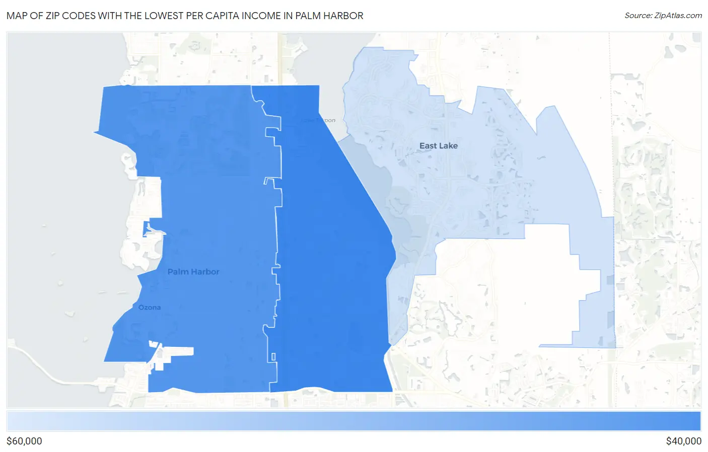 Zip Codes with the Lowest Per Capita Income in Palm Harbor Map