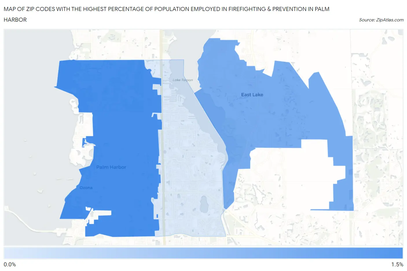 Zip Codes with the Highest Percentage of Population Employed in Firefighting & Prevention in Palm Harbor Map