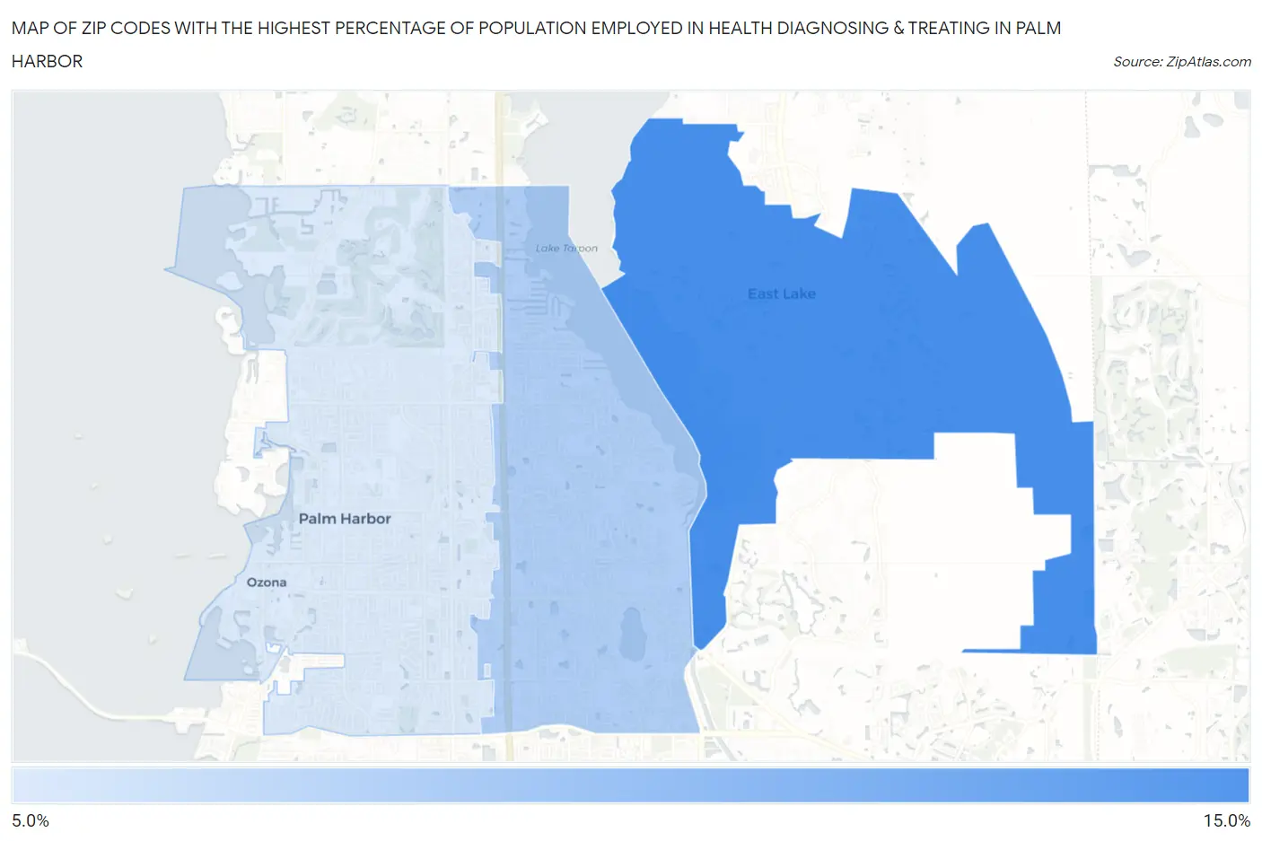 Zip Codes with the Highest Percentage of Population Employed in Health Diagnosing & Treating in Palm Harbor Map