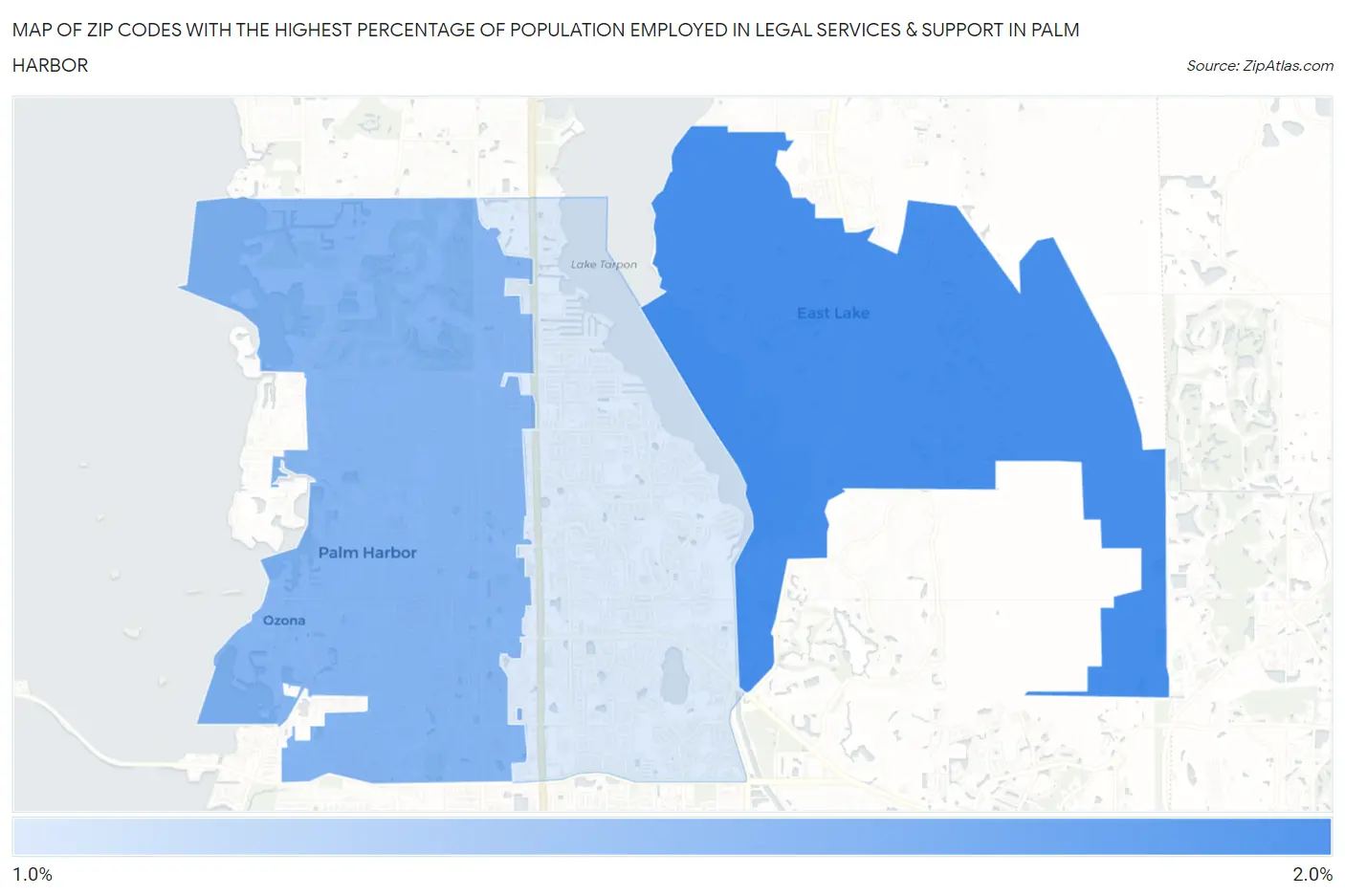 Zip Codes with the Highest Percentage of Population Employed in Legal Services & Support in Palm Harbor Map