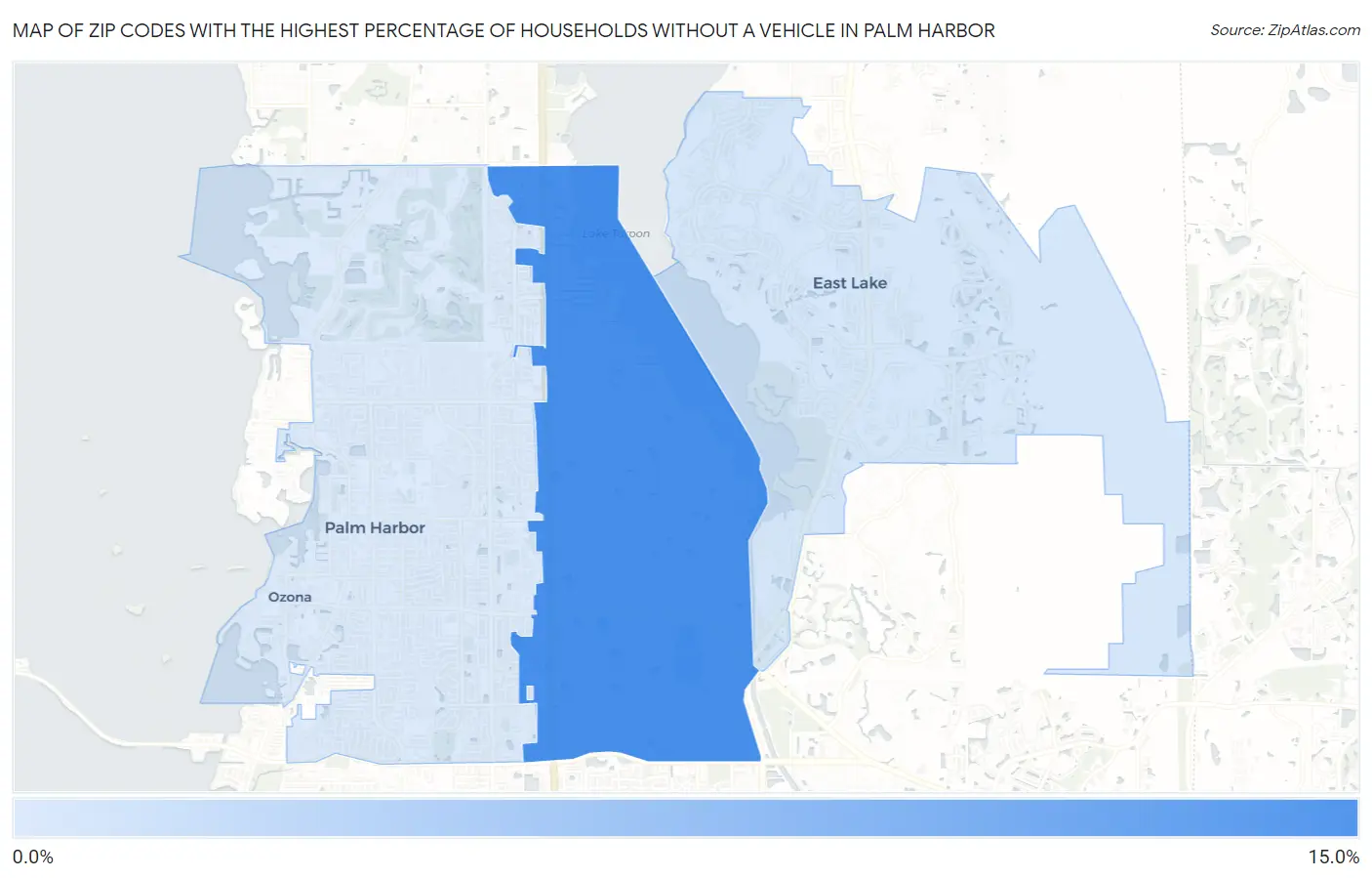 Zip Codes with the Highest Percentage of Households Without a Vehicle in Palm Harbor Map