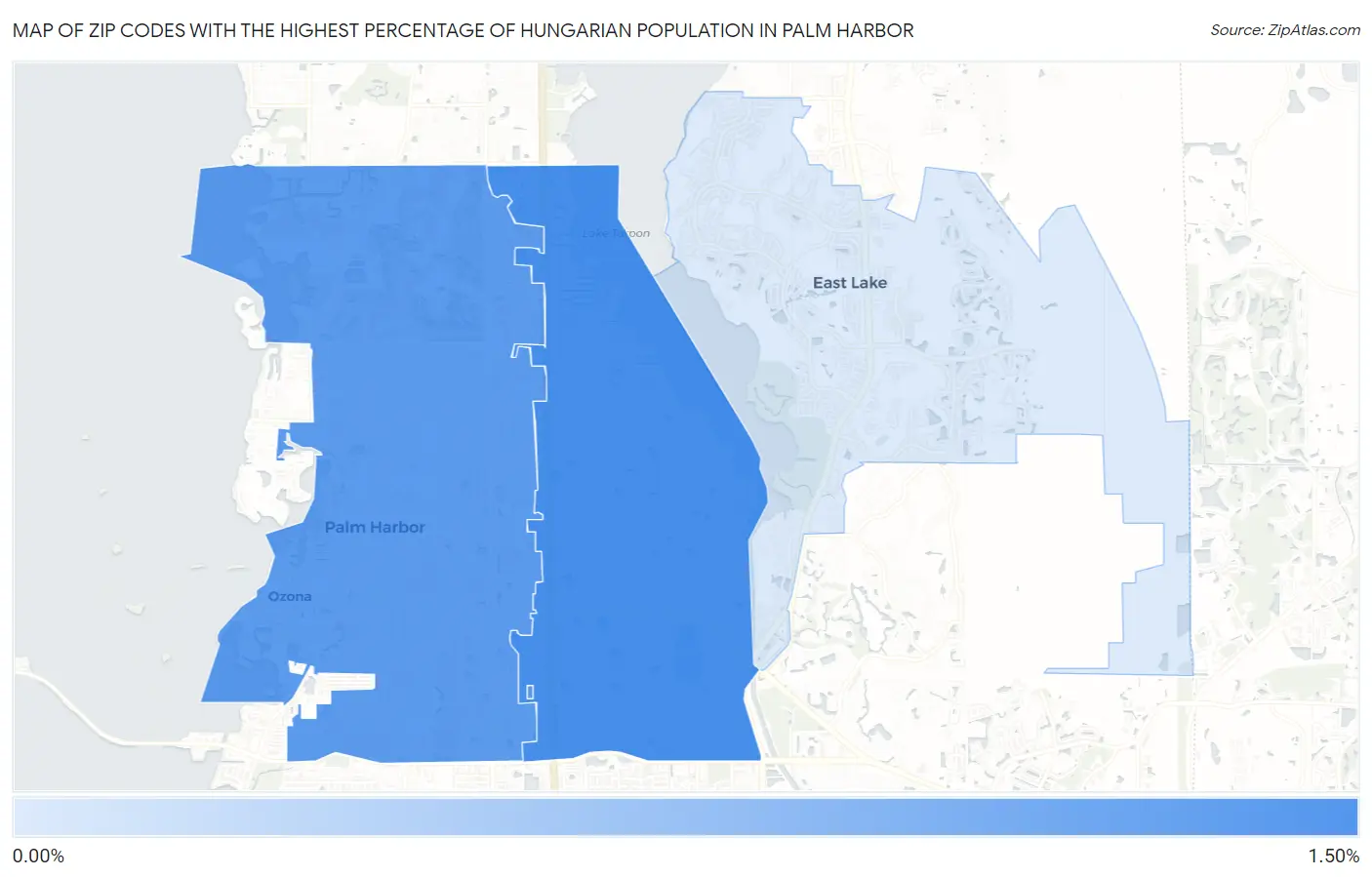 Zip Codes with the Highest Percentage of Hungarian Population in Palm Harbor Map