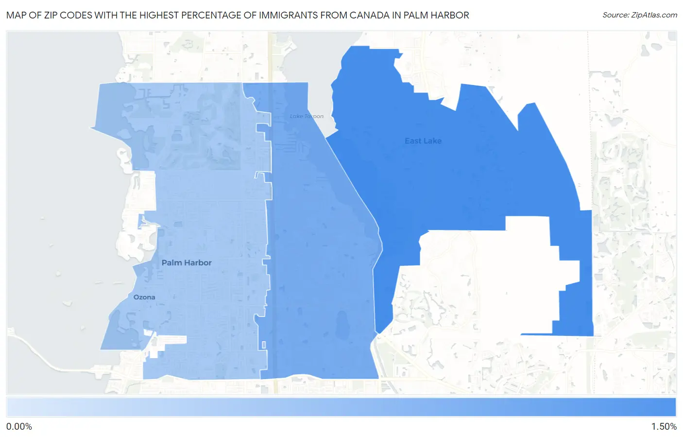 Zip Codes with the Highest Percentage of Immigrants from Canada in Palm Harbor Map