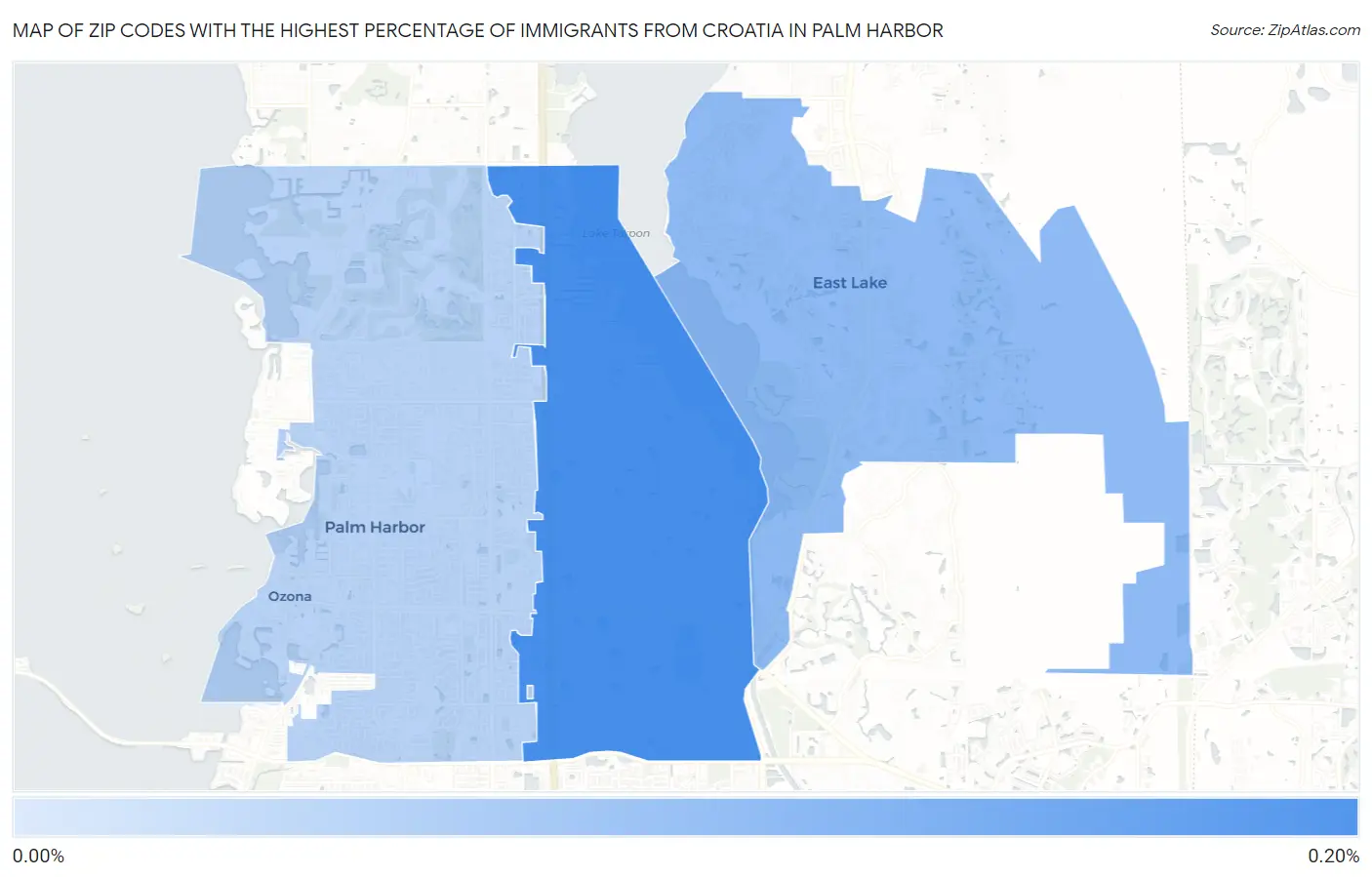 Zip Codes with the Highest Percentage of Immigrants from Croatia in Palm Harbor Map