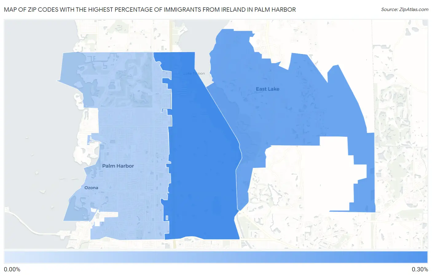 Zip Codes with the Highest Percentage of Immigrants from Ireland in Palm Harbor Map