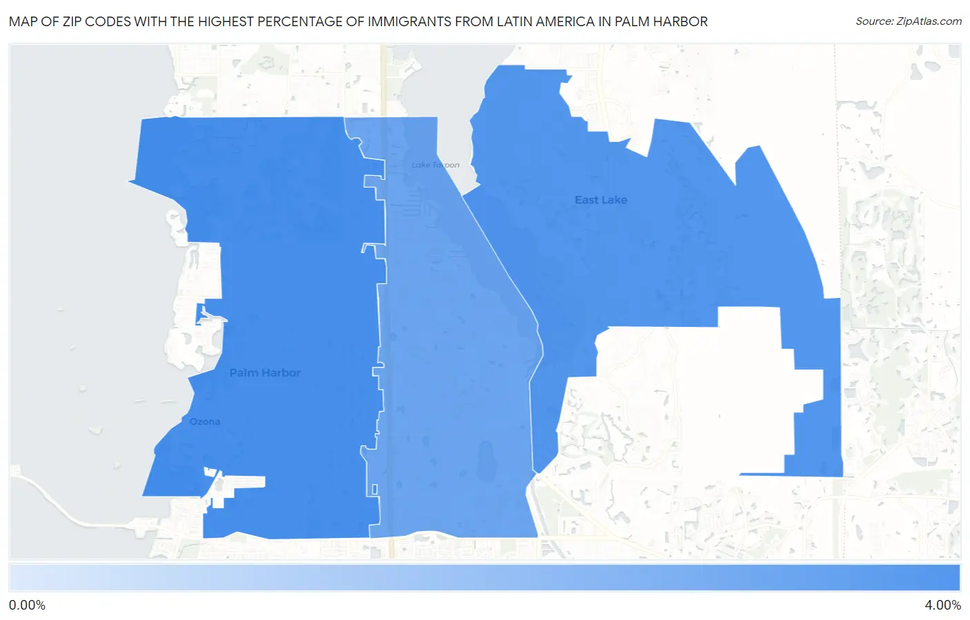 Zip Codes with the Highest Percentage of Immigrants from Latin America in Palm Harbor Map