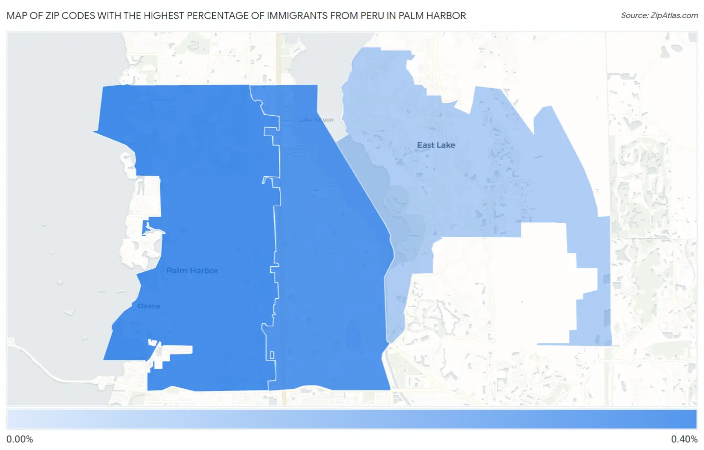 Zip Codes with the Highest Percentage of Immigrants from Peru in Palm Harbor Map