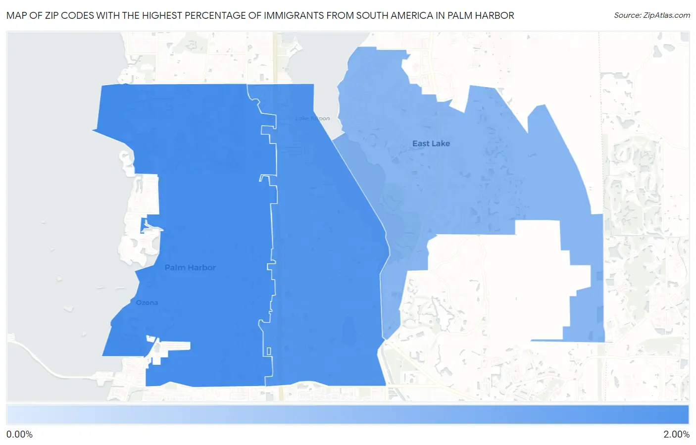 Zip Codes with the Highest Percentage of Immigrants from South America in Palm Harbor Map