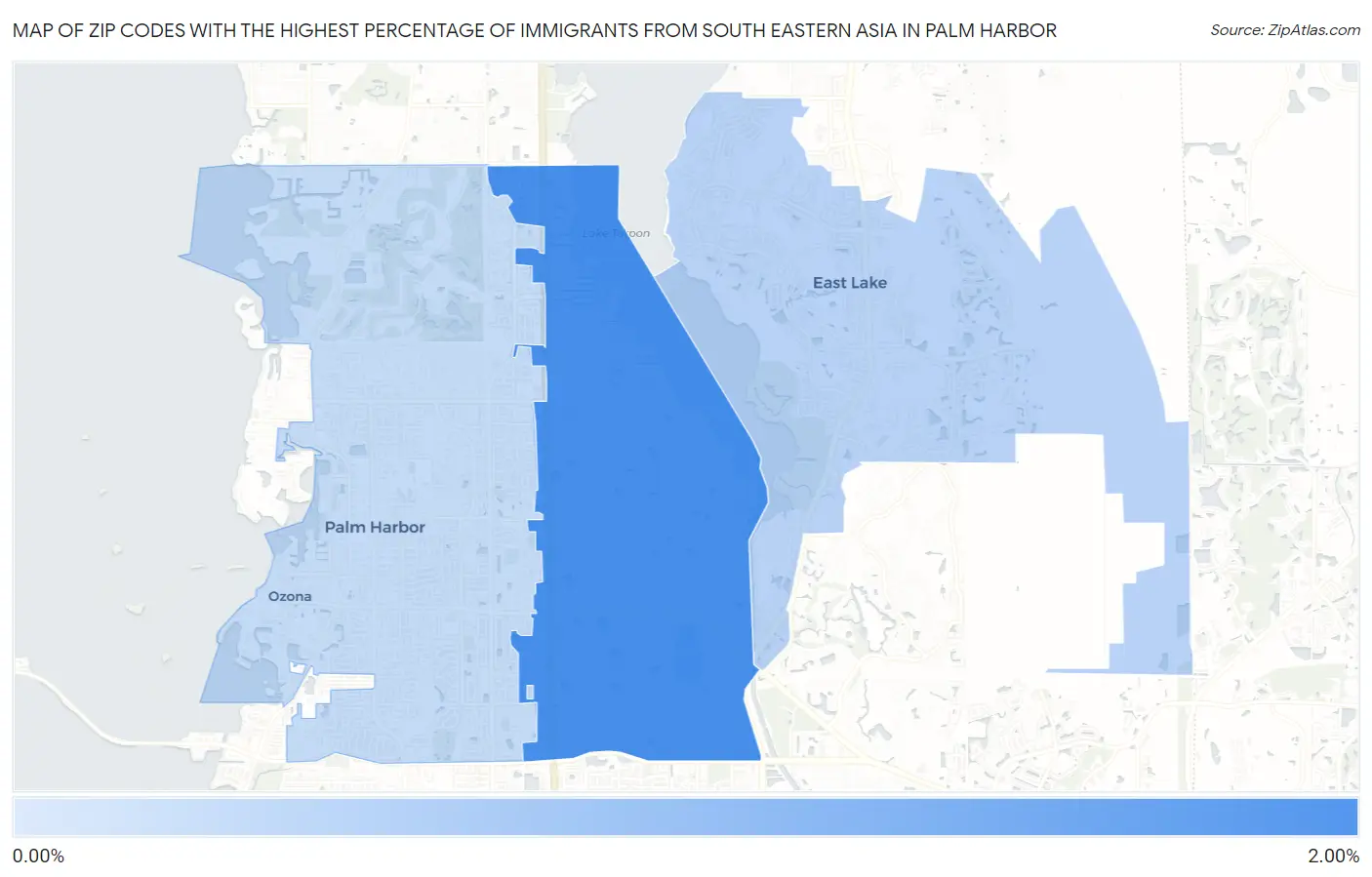 Zip Codes with the Highest Percentage of Immigrants from South Eastern Asia in Palm Harbor Map