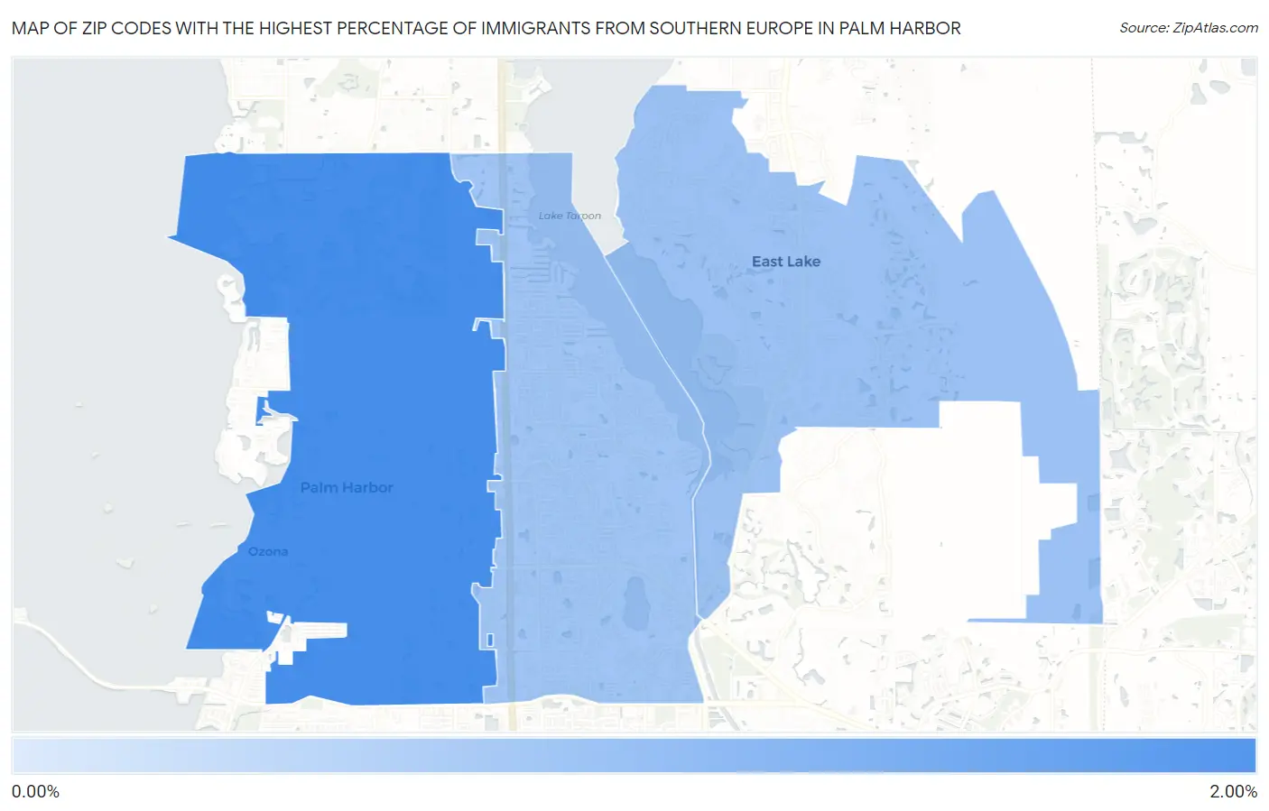 Zip Codes with the Highest Percentage of Immigrants from Southern Europe in Palm Harbor Map