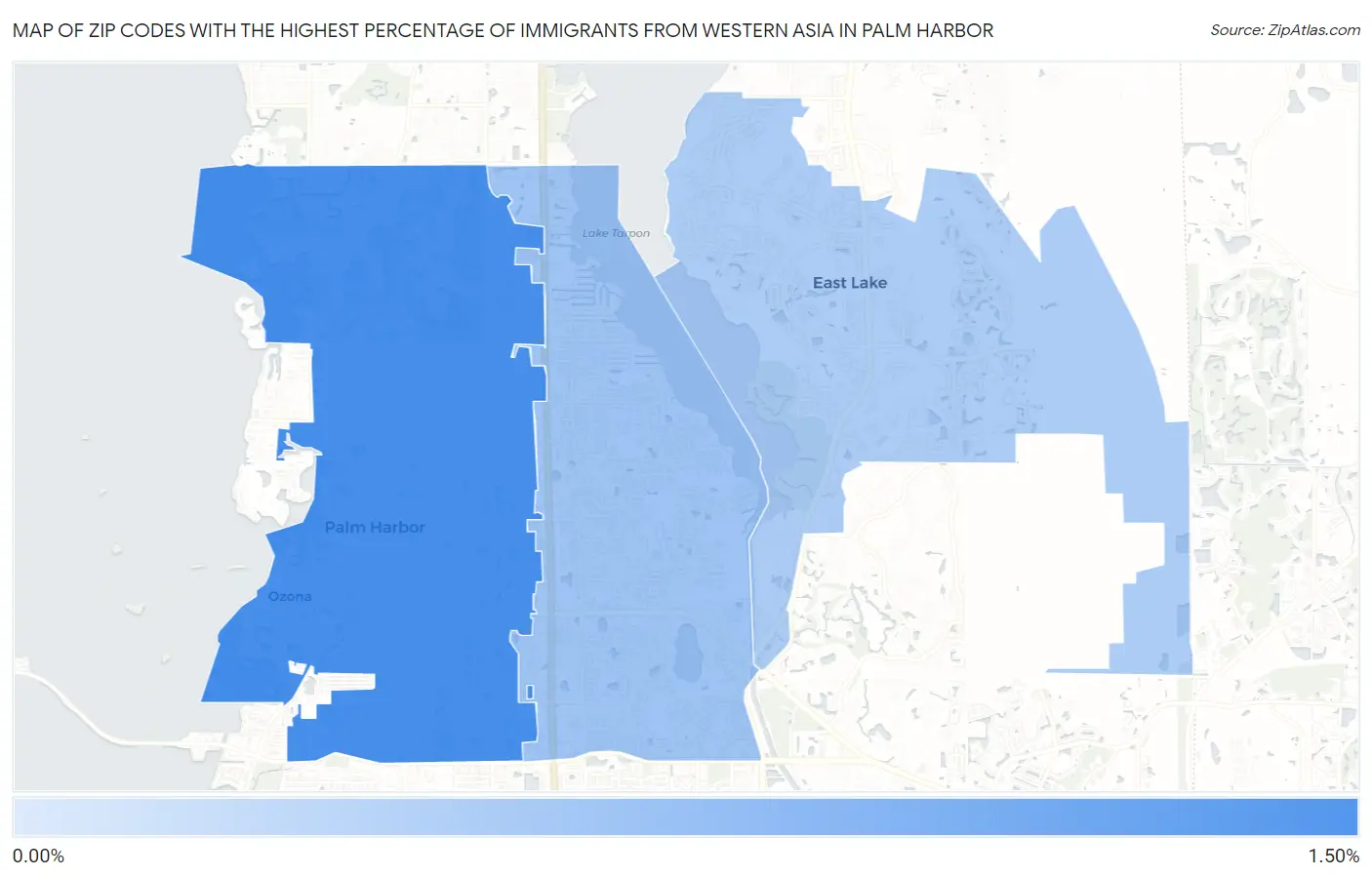 Zip Codes with the Highest Percentage of Immigrants from Western Asia in Palm Harbor Map