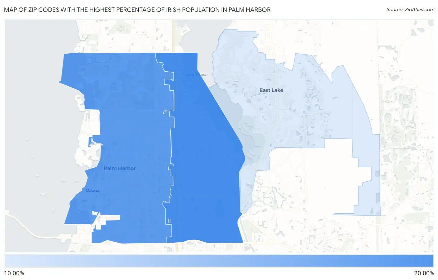 Zip Codes with the Highest Percentage of Irish Population in Palm Harbor Map