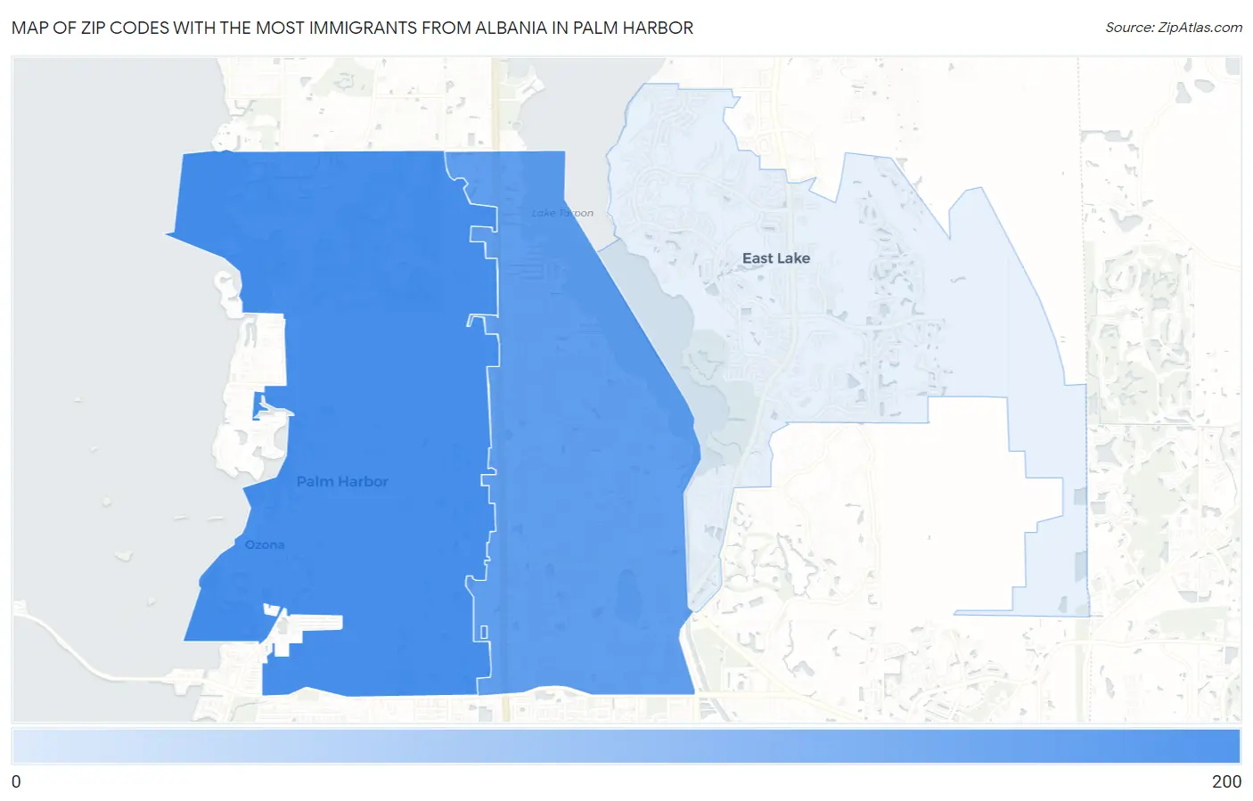 Zip Codes with the Most Immigrants from Albania in Palm Harbor Map
