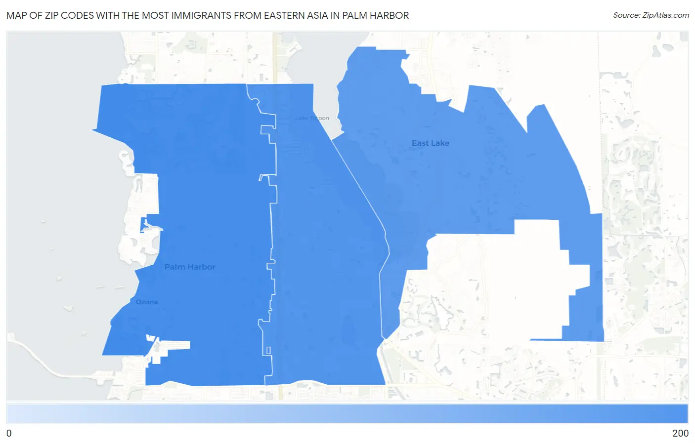 Zip Codes with the Most Immigrants from Eastern Asia in Palm Harbor Map