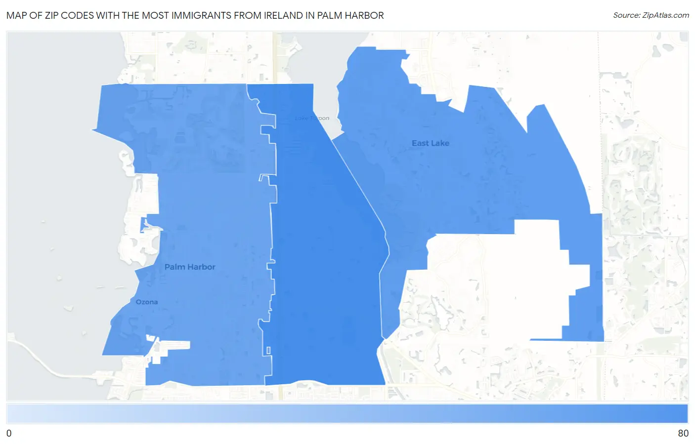 Zip Codes with the Most Immigrants from Ireland in Palm Harbor Map