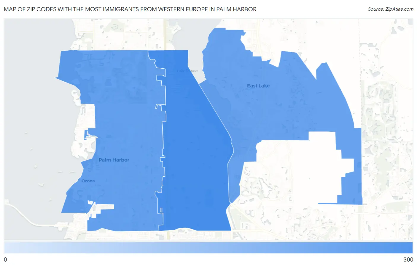 Zip Codes with the Most Immigrants from Western Europe in Palm Harbor Map