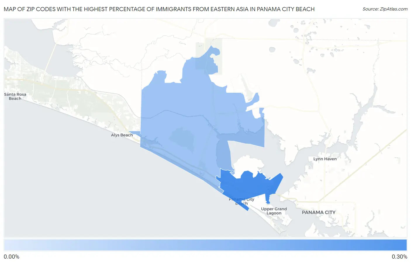 Zip Codes with the Highest Percentage of Immigrants from Eastern Asia in Panama City Beach Map