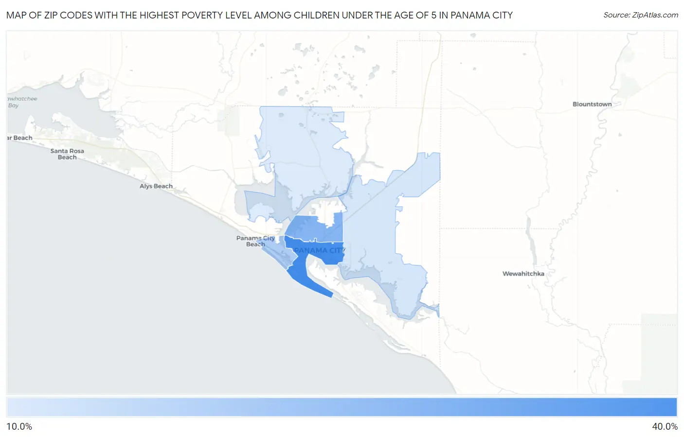 Zip Codes with the Highest Poverty Level Among Children Under the Age of 5 in Panama City Map