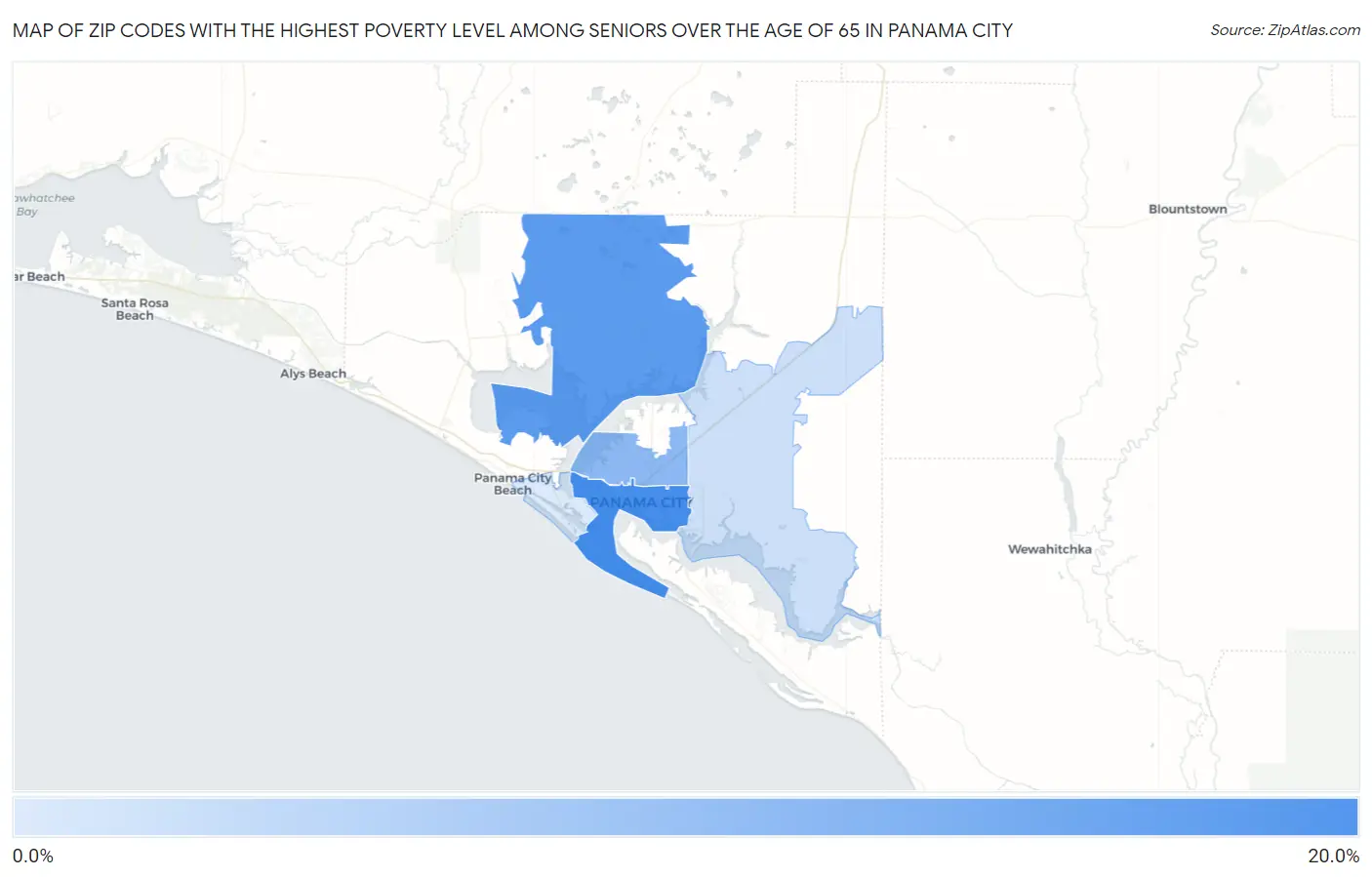 Zip Codes with the Highest Poverty Level Among Seniors Over the Age of 65 in Panama City Map