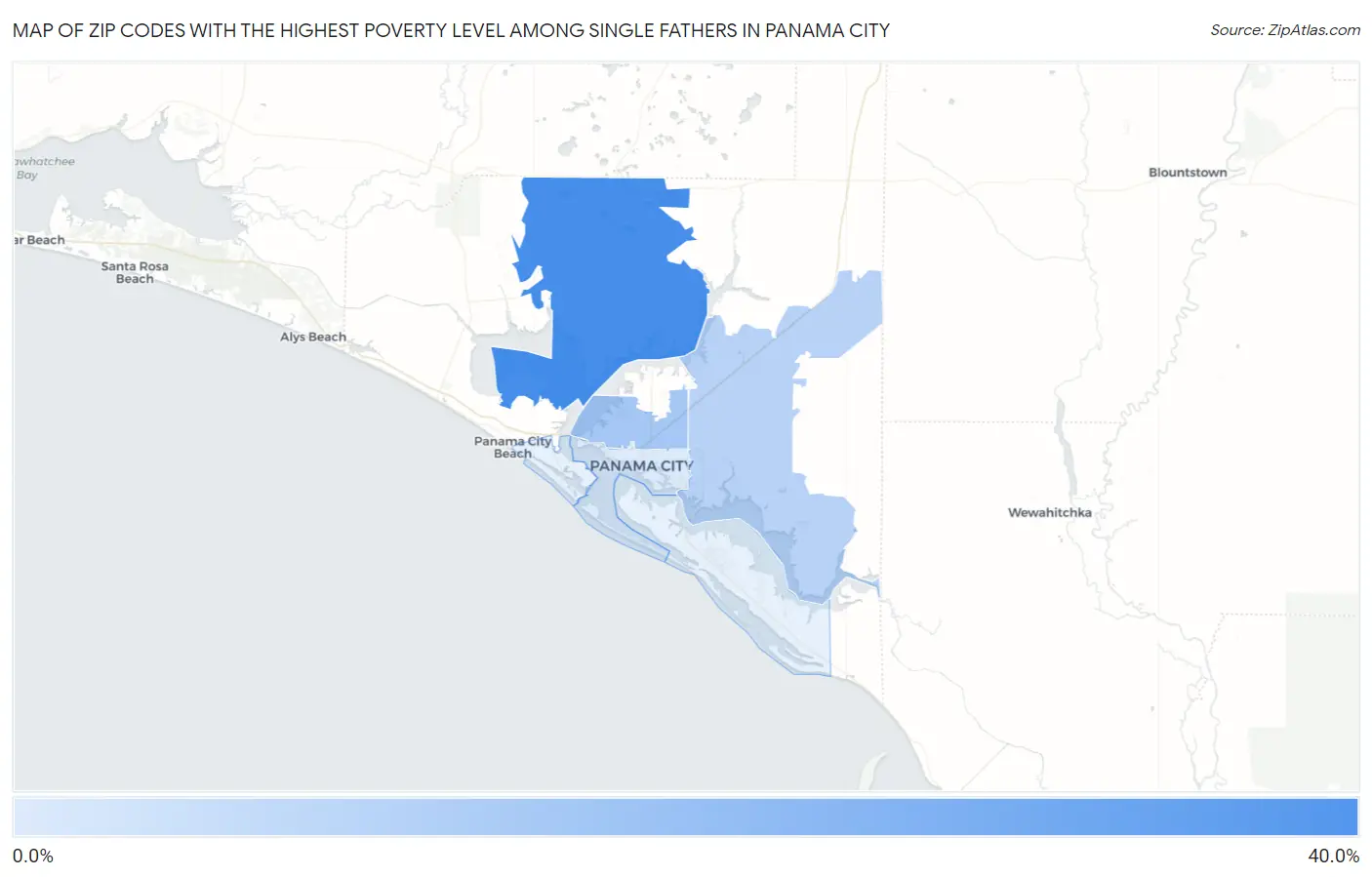 Zip Codes with the Highest Poverty Level Among Single Fathers in Panama City Map