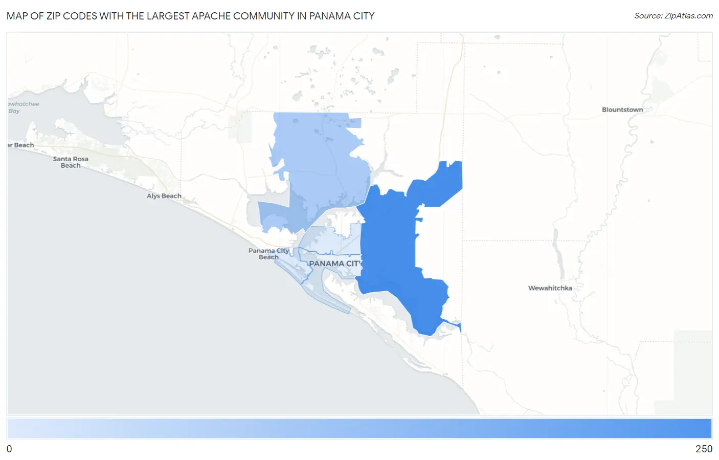 Zip Codes with the Largest Apache Community in Panama City Map