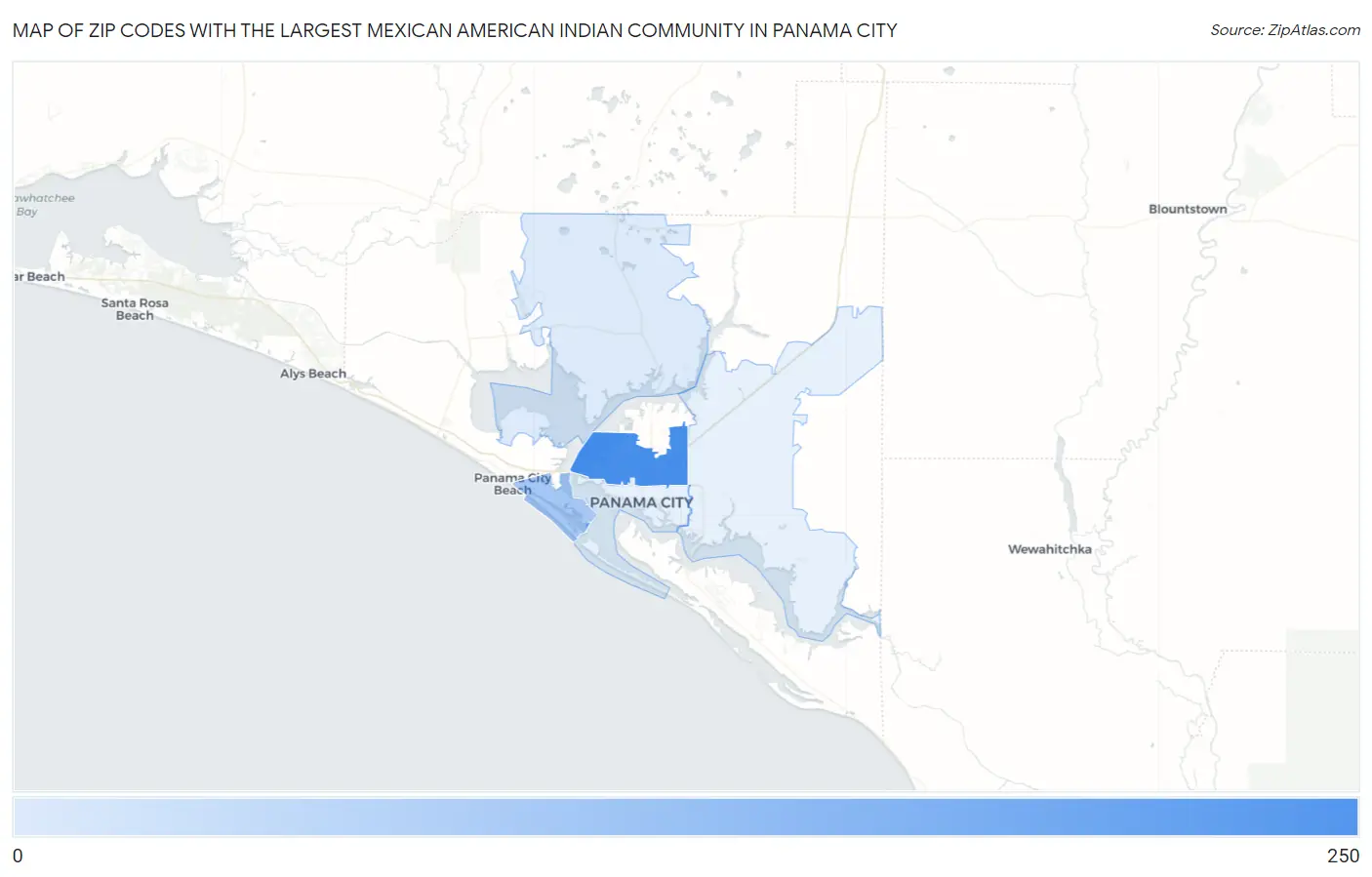 Zip Codes with the Largest Mexican American Indian Community in Panama City Map
