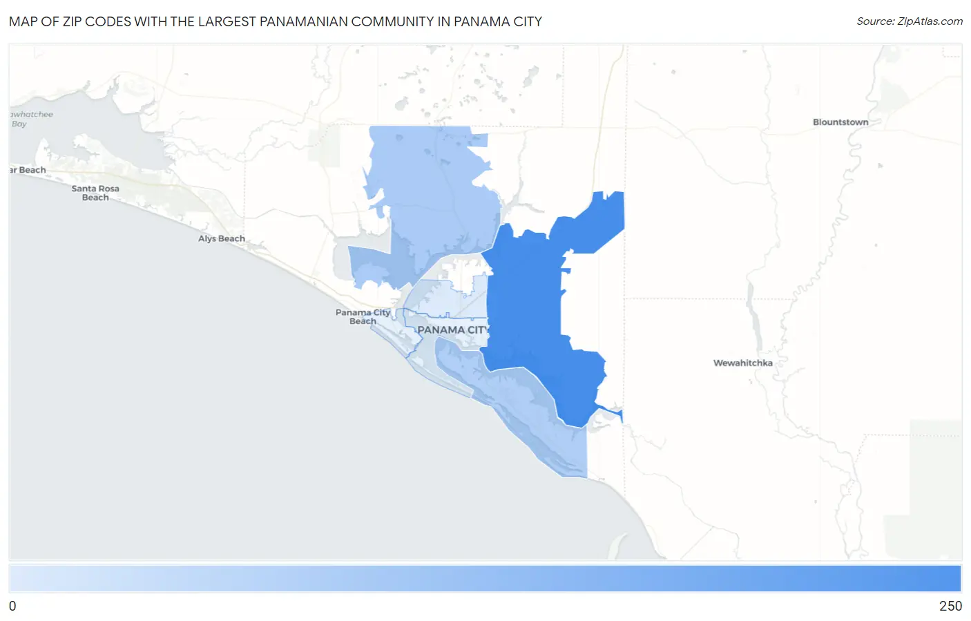 Zip Codes with the Largest Panamanian Community in Panama City Map
