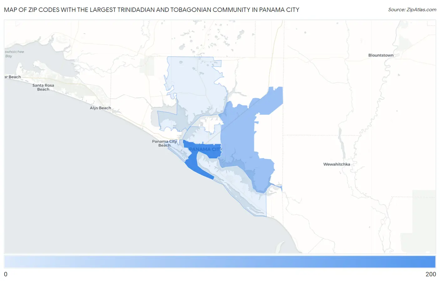 Zip Codes with the Largest Trinidadian and Tobagonian Community in Panama City Map