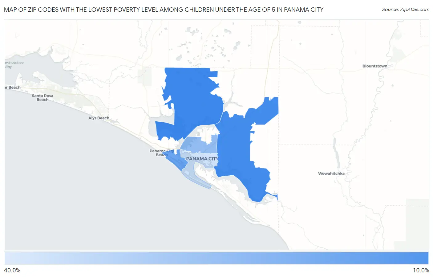 Zip Codes with the Lowest Poverty Level Among Children Under the Age of 5 in Panama City Map