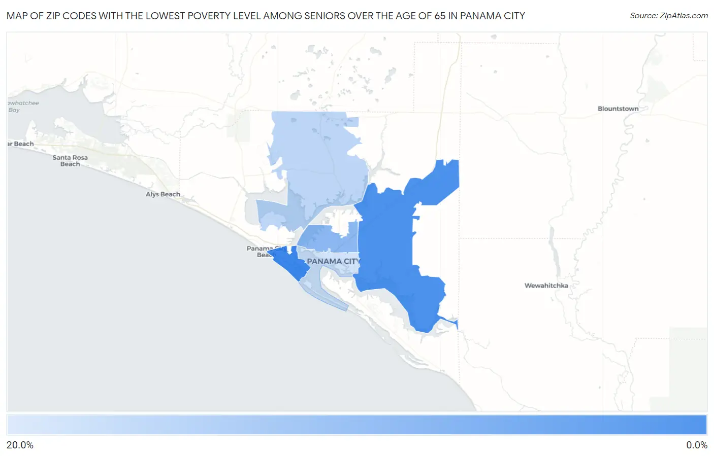 Zip Codes with the Lowest Poverty Level Among Seniors Over the Age of 65 in Panama City Map