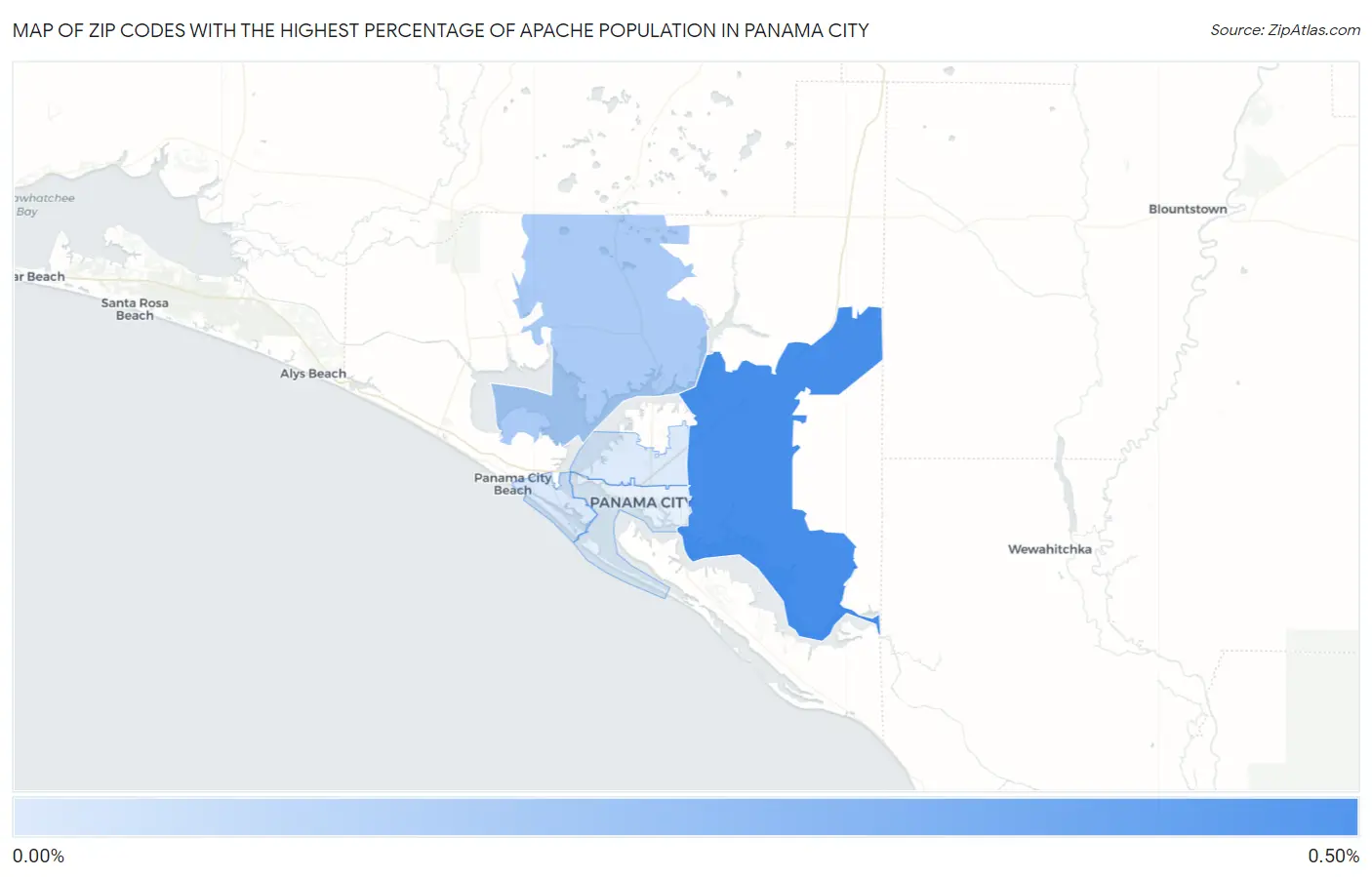 Zip Codes with the Highest Percentage of Apache Population in Panama City Map