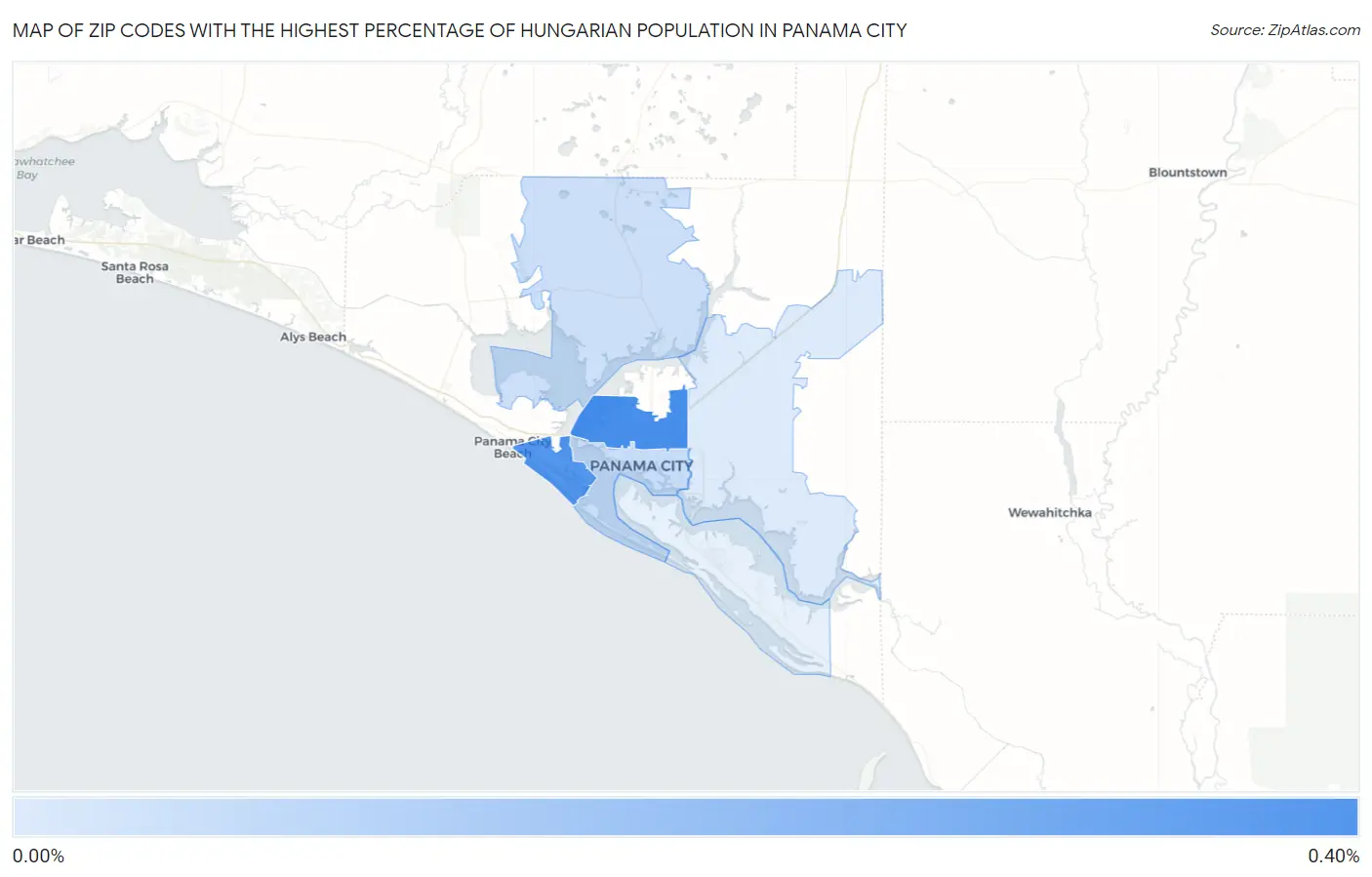 Zip Codes with the Highest Percentage of Hungarian Population in Panama City Map