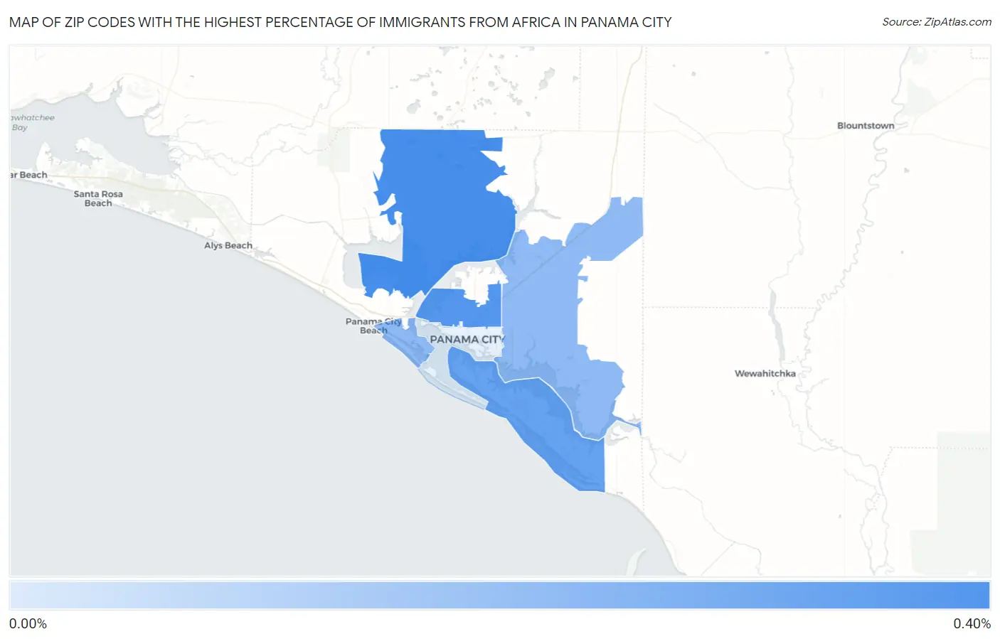 Zip Codes with the Highest Percentage of Immigrants from Africa in Panama City Map