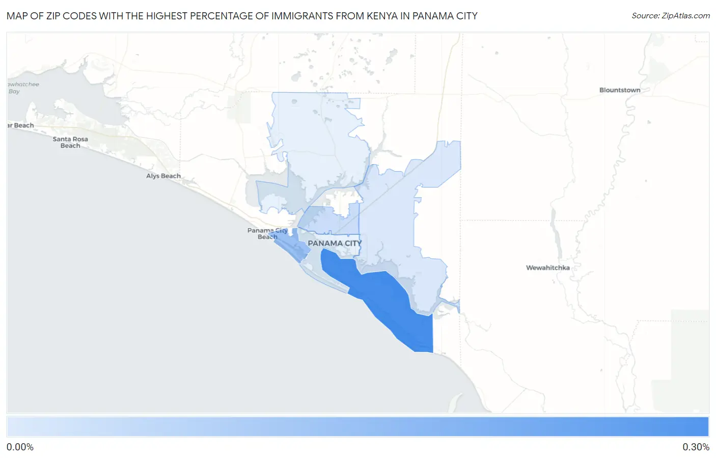 Zip Codes with the Highest Percentage of Immigrants from Kenya in Panama City Map