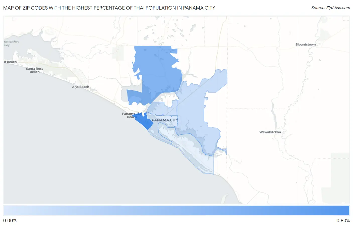Zip Codes with the Highest Percentage of Thai Population in Panama City Map
