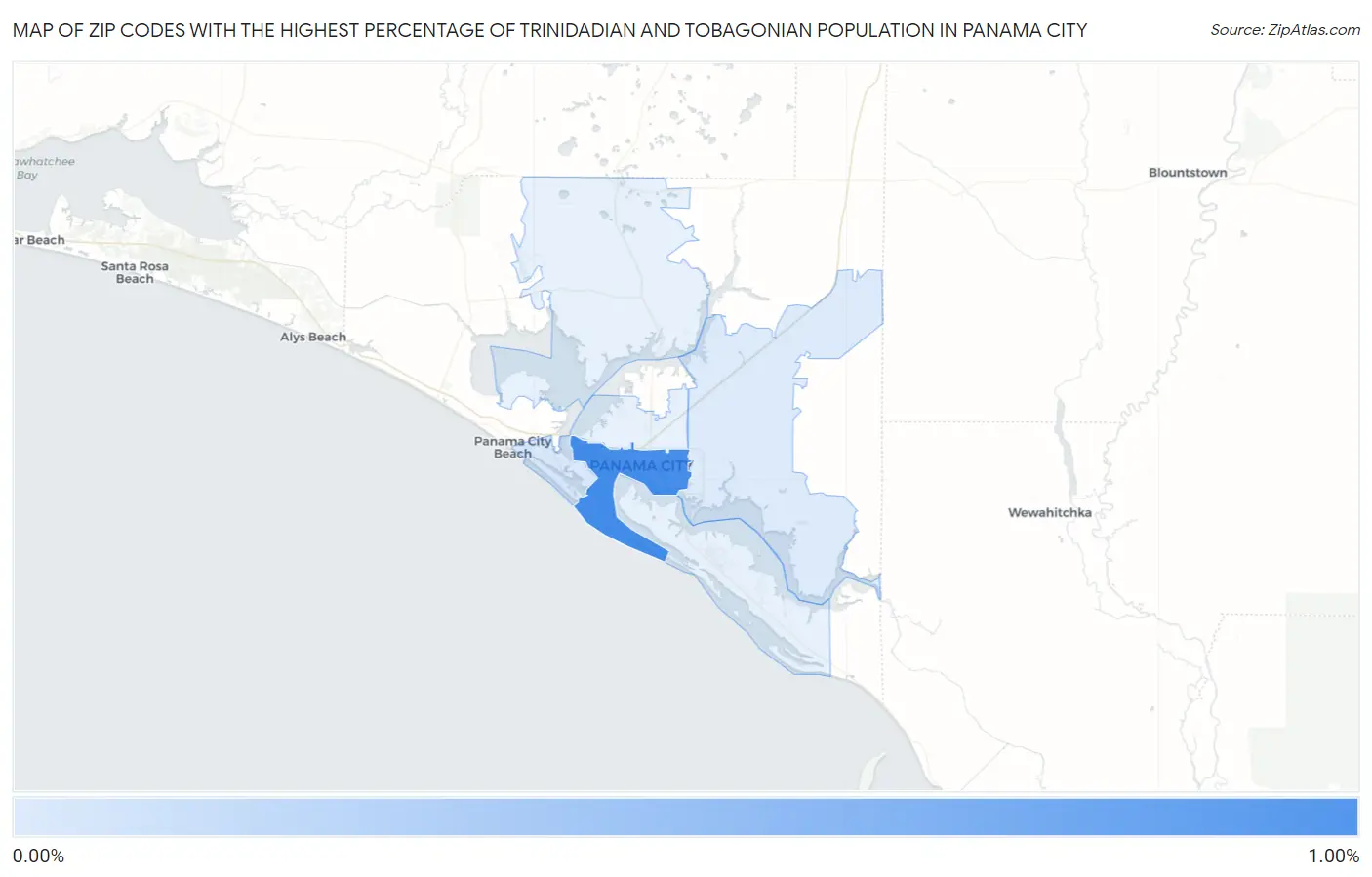 Zip Codes with the Highest Percentage of Trinidadian and Tobagonian Population in Panama City Map
