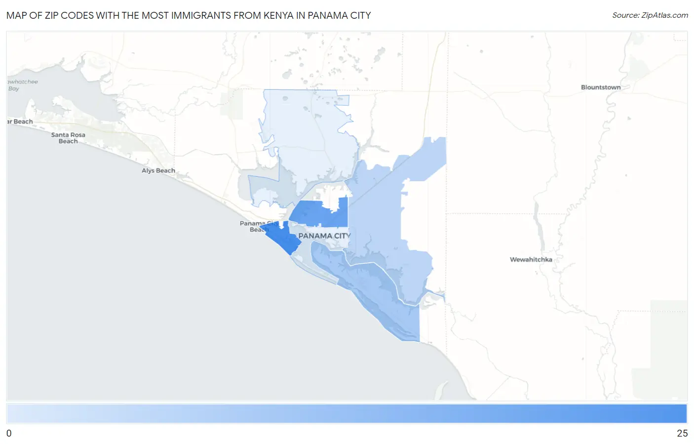 Zip Codes with the Most Immigrants from Kenya in Panama City Map