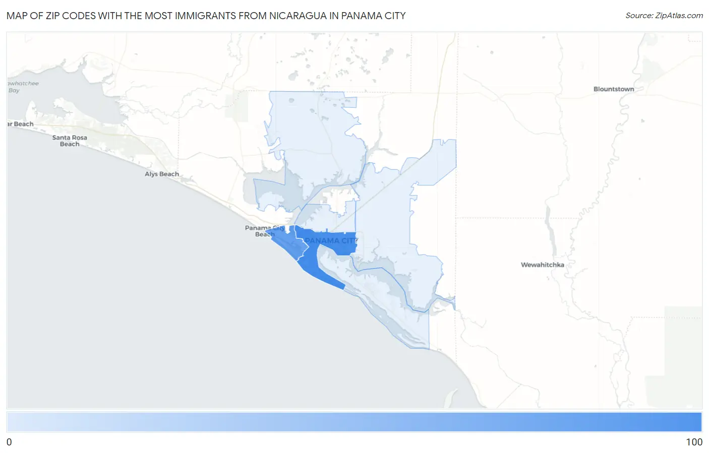 Zip Codes with the Most Immigrants from Nicaragua in Panama City Map