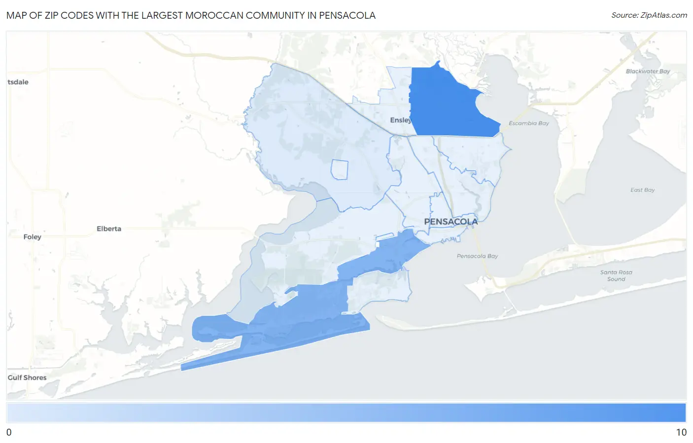 Zip Codes with the Largest Moroccan Community in Pensacola Map
