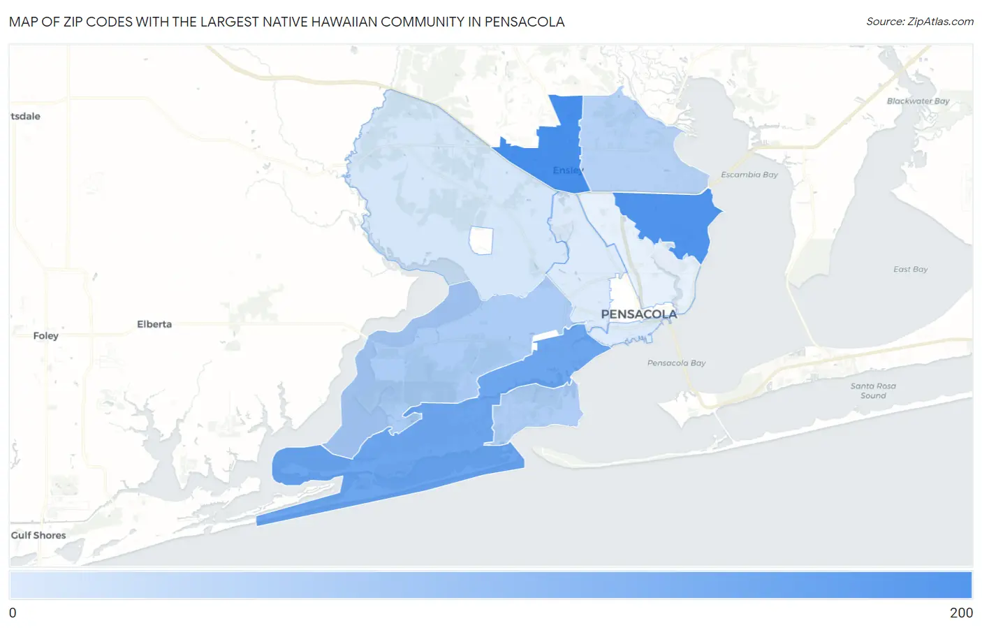 Zip Codes with the Largest Native Hawaiian Community in Pensacola Map