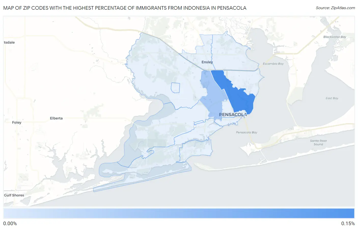 Zip Codes with the Highest Percentage of Immigrants from Indonesia in Pensacola Map