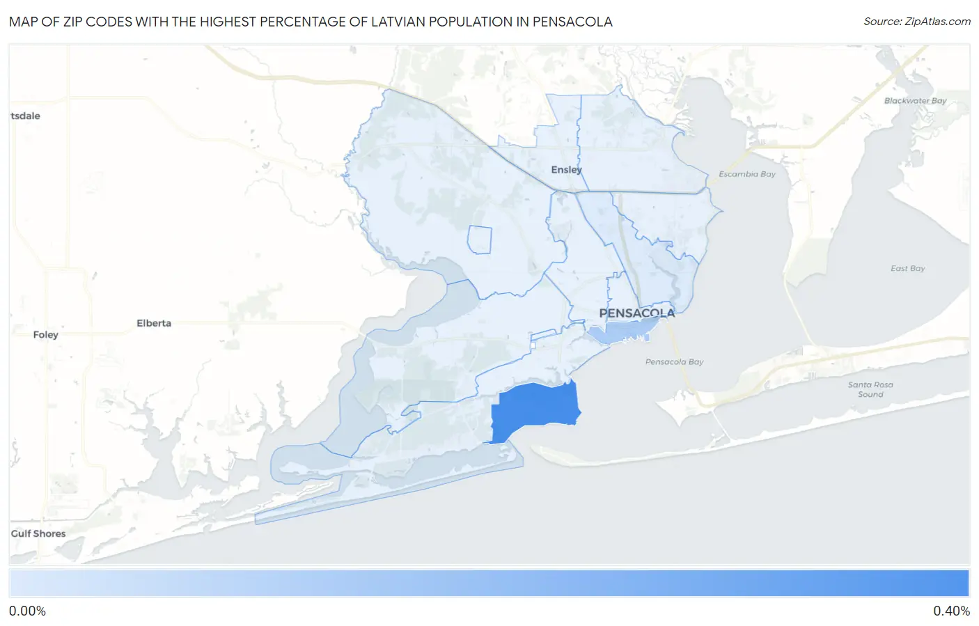 Zip Codes with the Highest Percentage of Latvian Population in Pensacola Map
