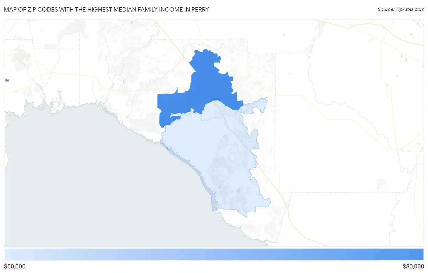 Zip Codes with the Highest Median Family Income in Perry Map