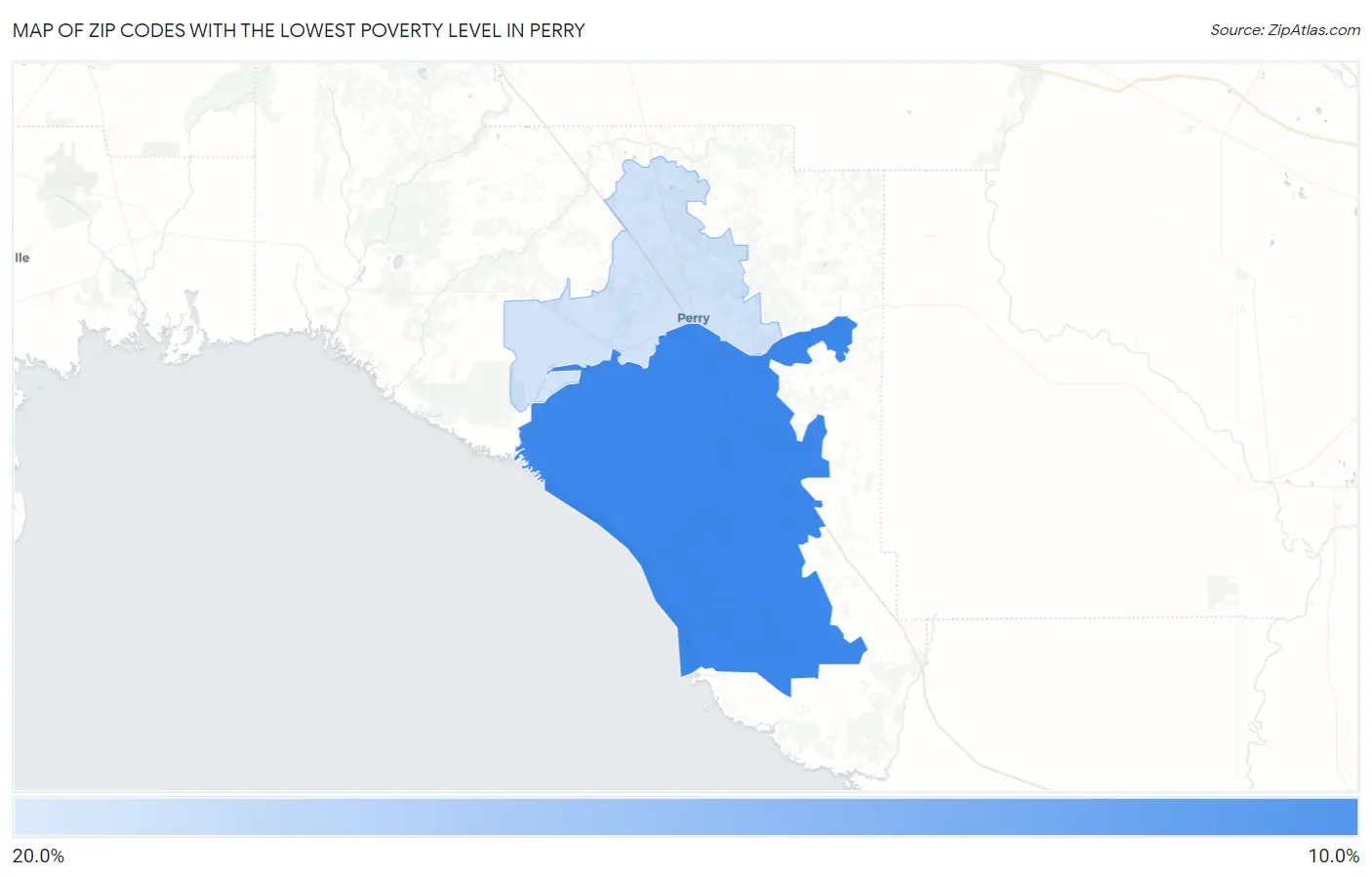Zip Codes with the Lowest Poverty Level in Perry Map