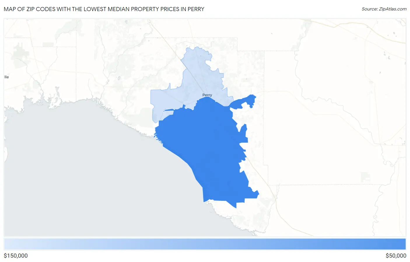 Zip Codes with the Lowest Median Property Prices in Perry Map