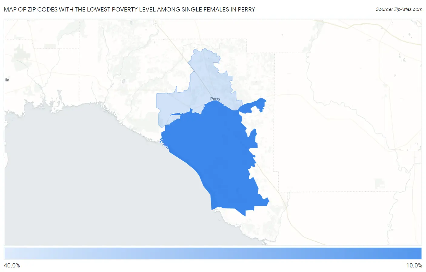 Zip Codes with the Lowest Poverty Level Among Single Females in Perry Map