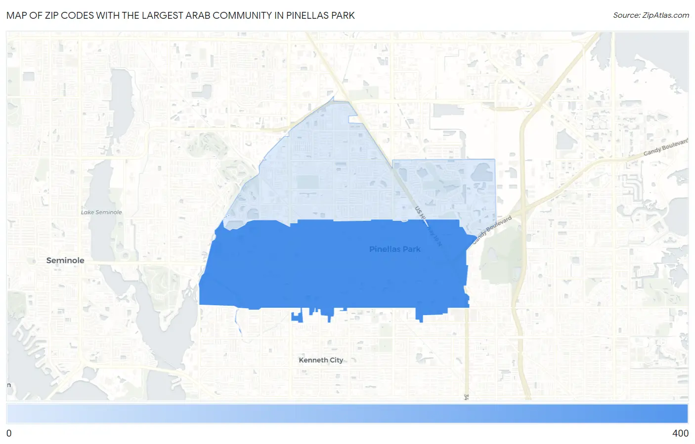 Zip Codes with the Largest Arab Community in Pinellas Park Map